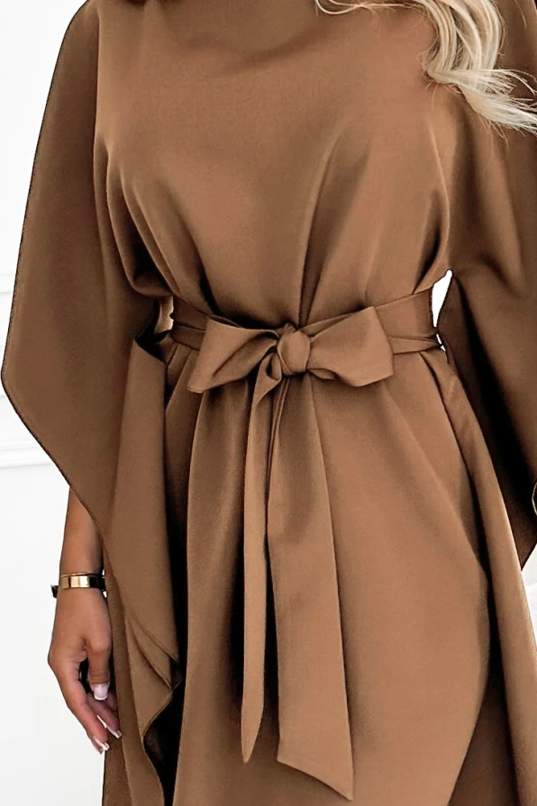 287-39 SOFIA Рокля тип пеперуда с връзка на талията - капучино